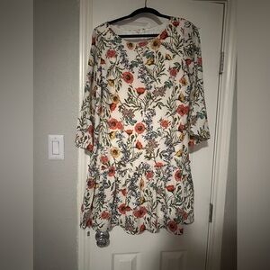 Nicole Miller Studio Floral Drop Waist Knee Length Shift Dress Bohemian Western